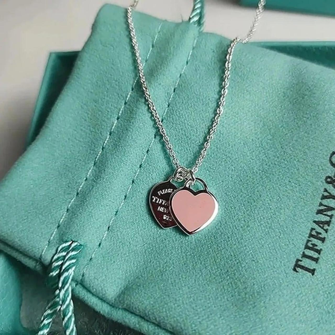 Tiffany necklace double heart pink discount
