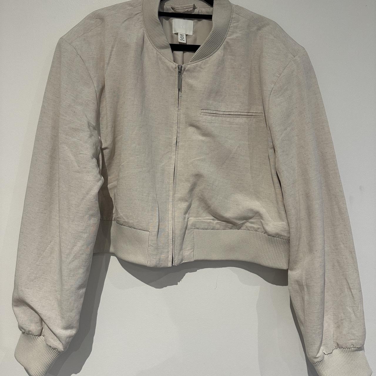 H M cropped Linen Bomber Size is XL