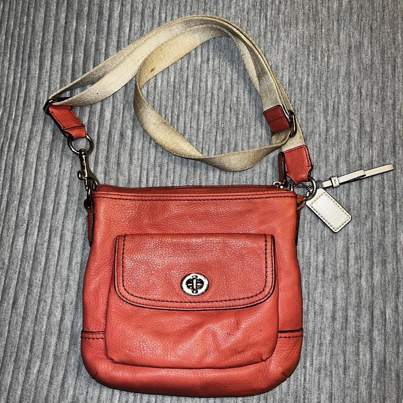 Authentic Coach fashion Crossbody Purse / Coral Red Colored