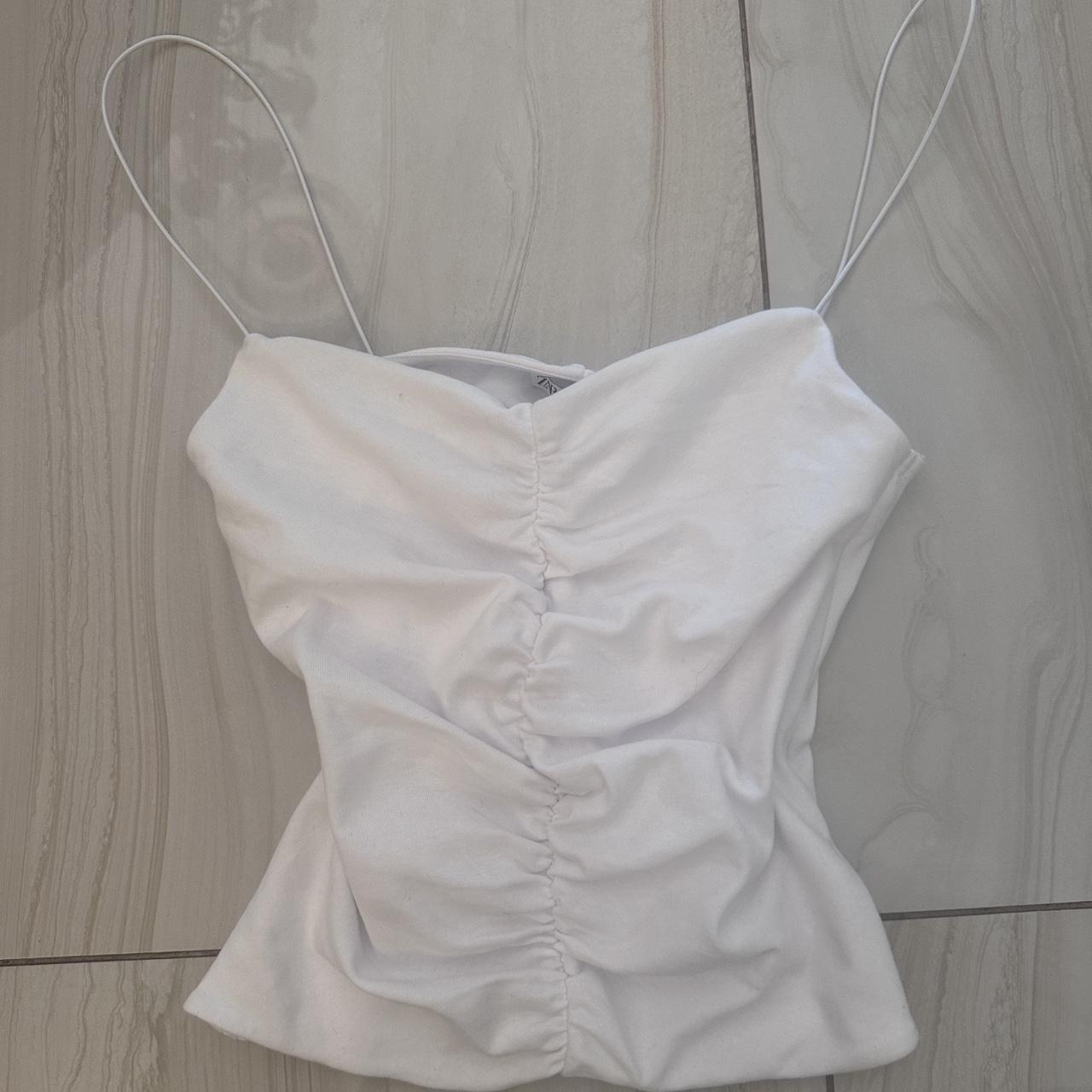 ZARA white ruched crop top with straps ⭑ Never... Depop