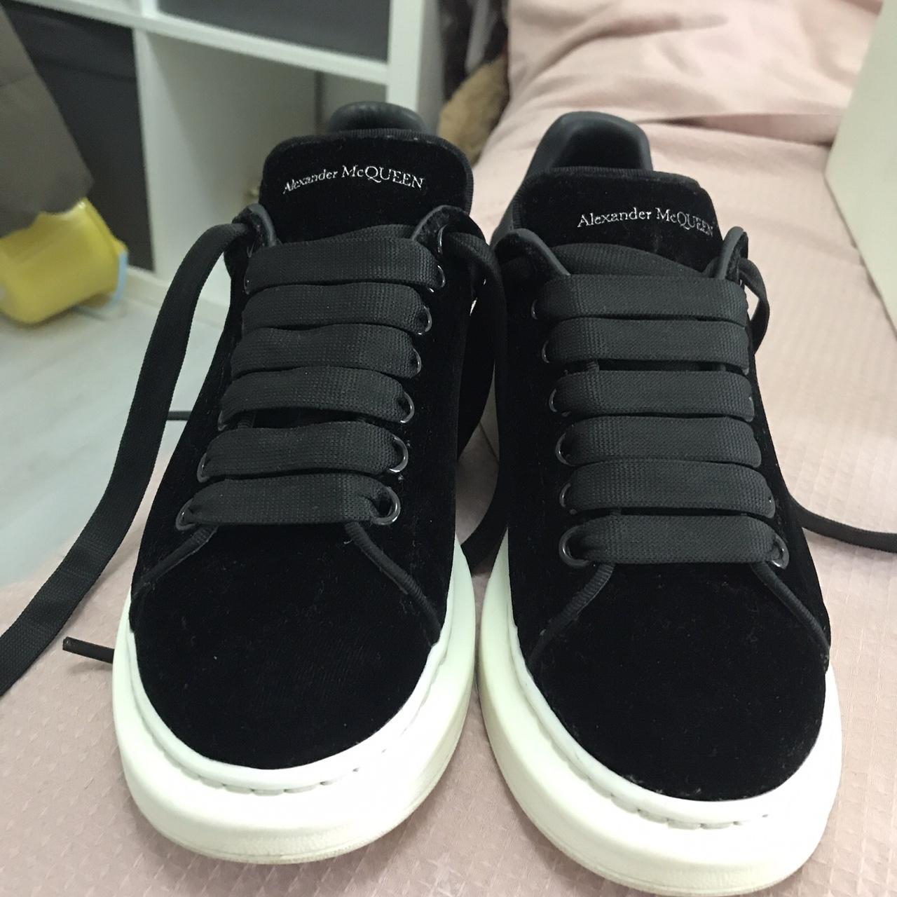 Black suede with white sole McQueen trainers Depop