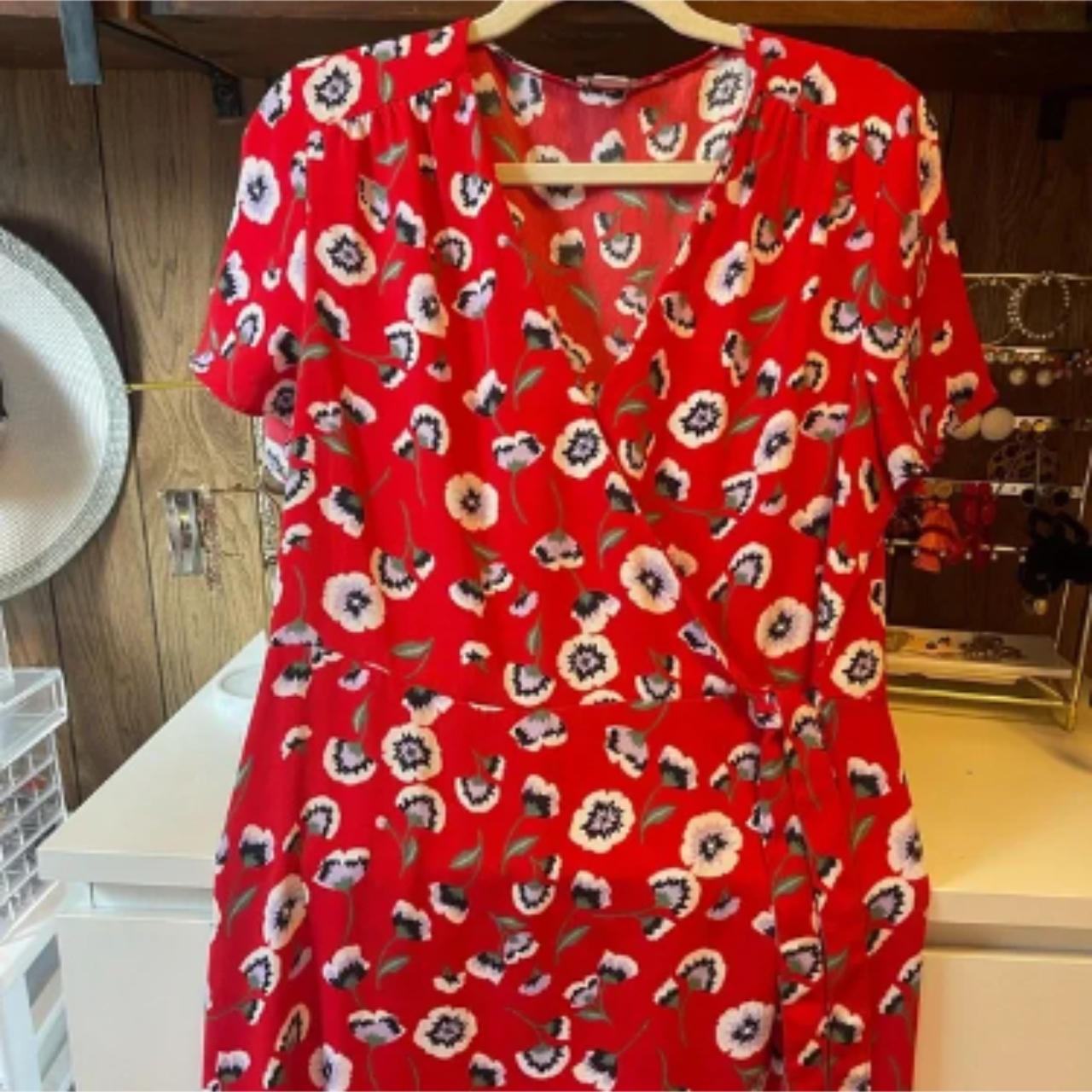 Red poppy designed J Crew true wrap dress. Short