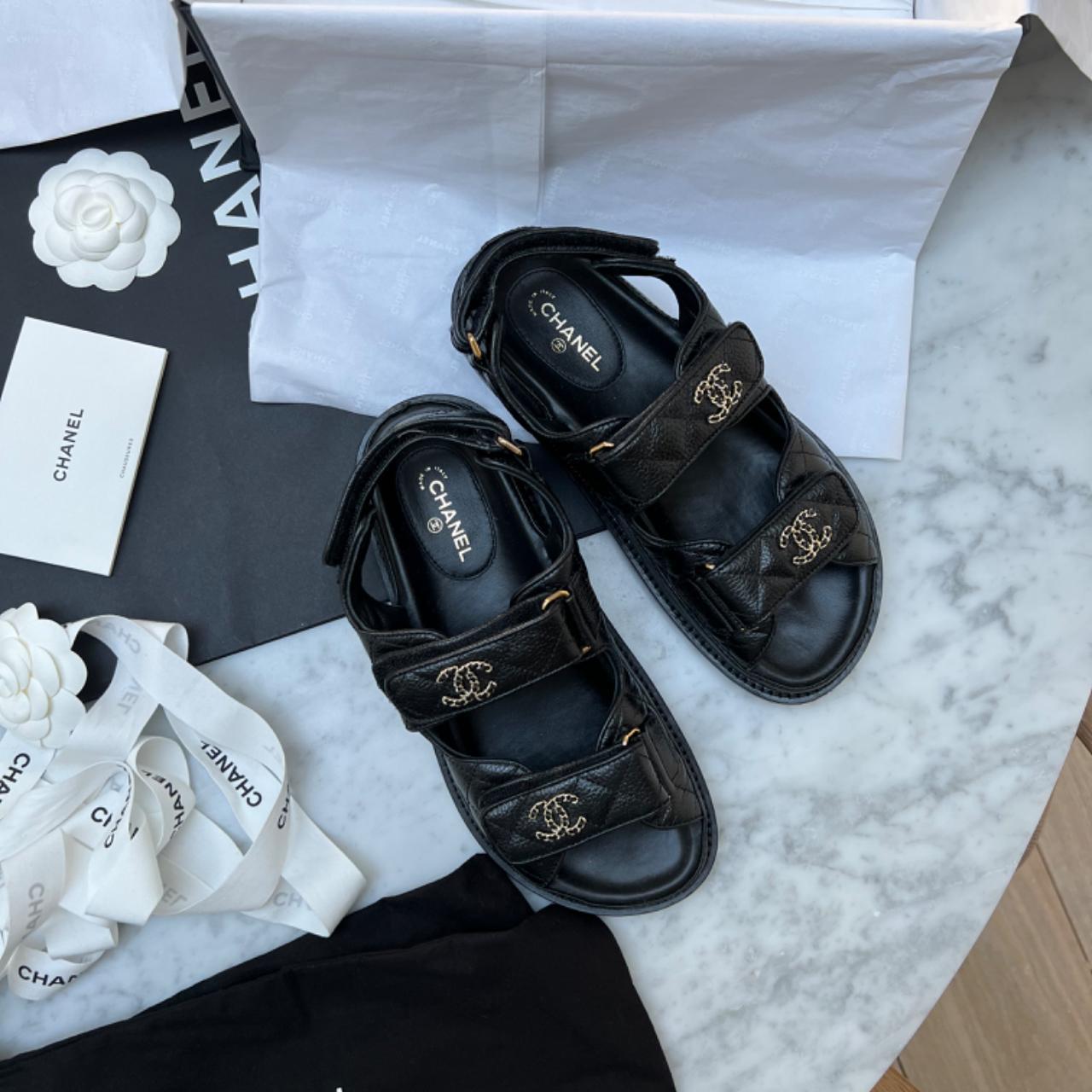Black crystal Chanel dad sandals 100% authentic - Depop