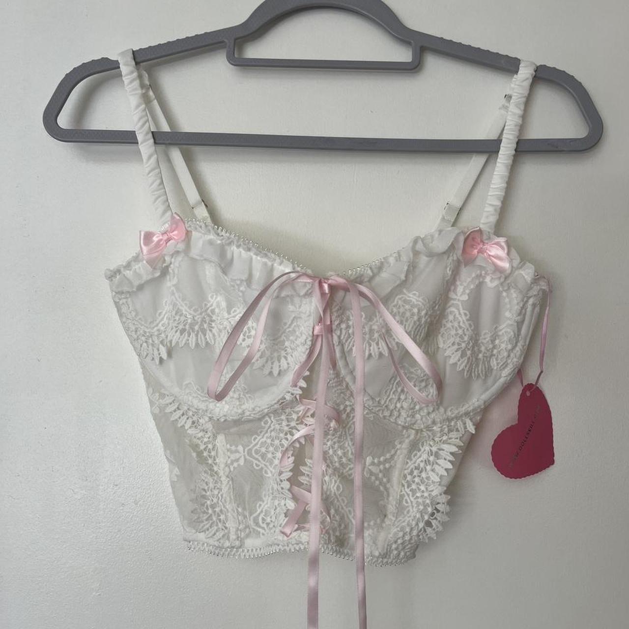 Dolls Kill White Lace Corset w/ Pink Ribbon🎀 Never... Depop