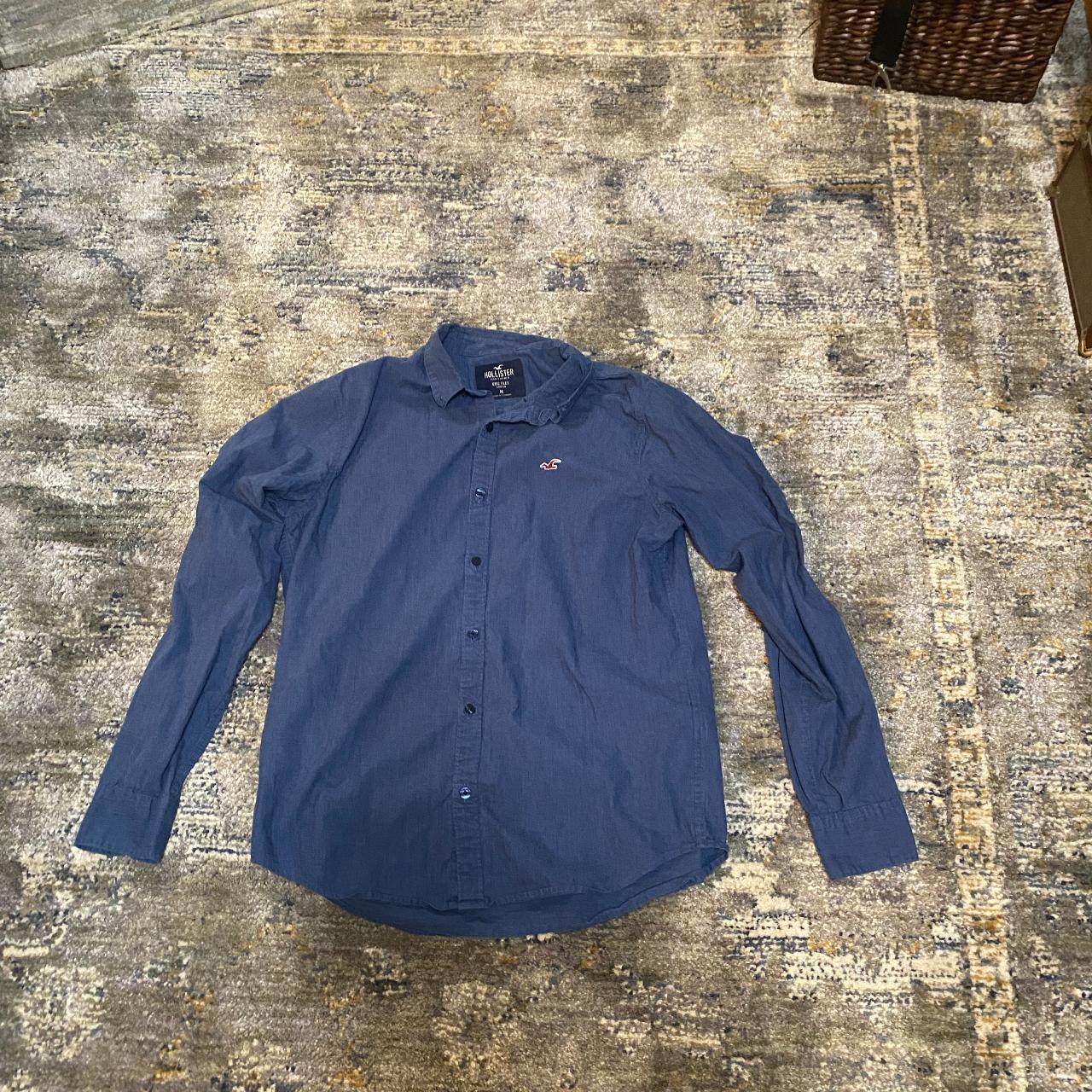 Hollister blue men s long sleeve button down. Depop