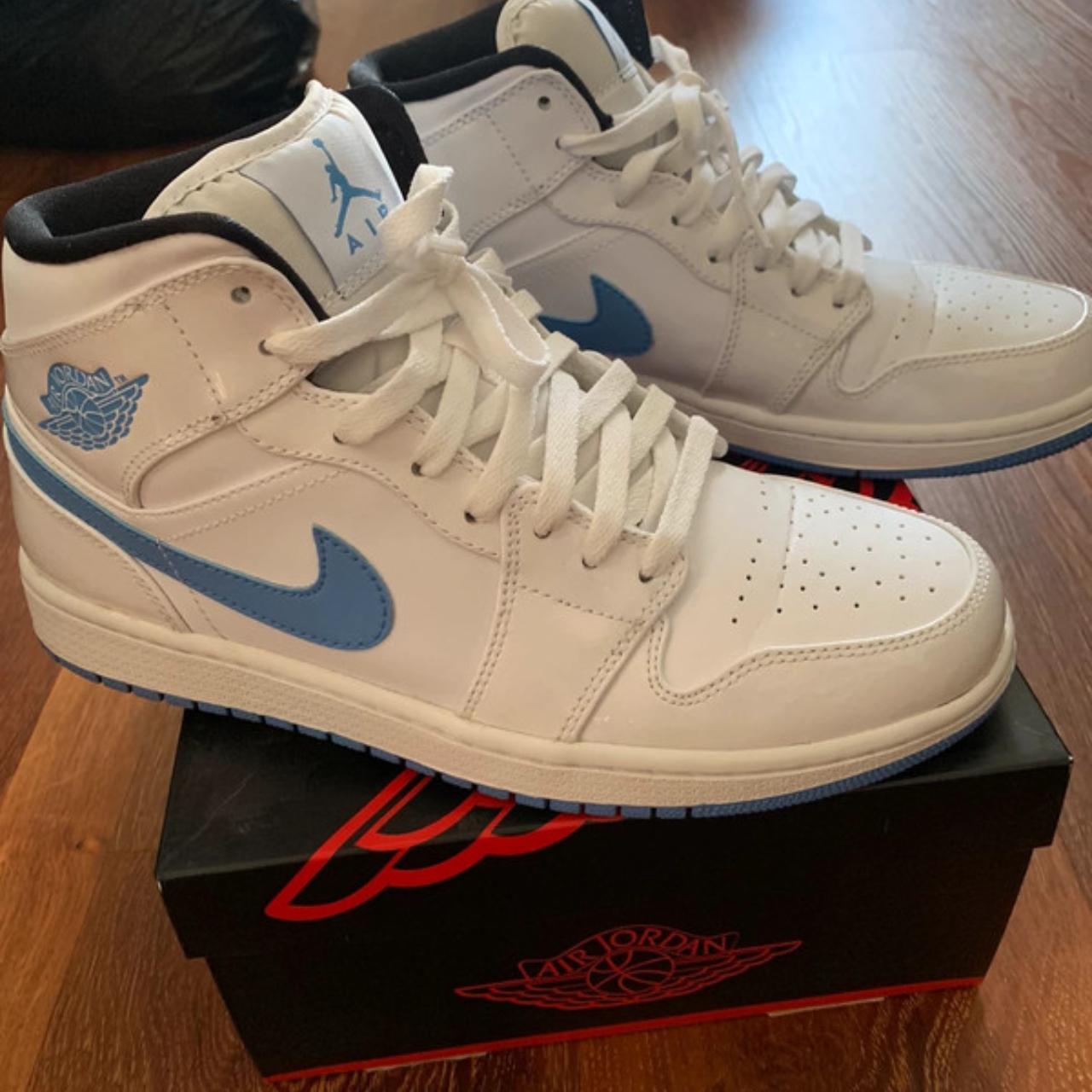 jordan one mid blue and white