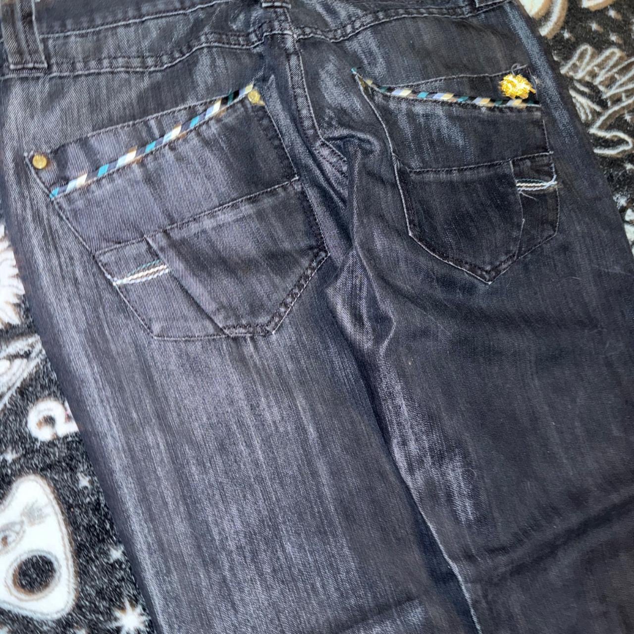 Pelle Pelle Men's Wide leg Embroidered Jeans - Black/Navy - 36" – Y2k black with gold details and blue …
