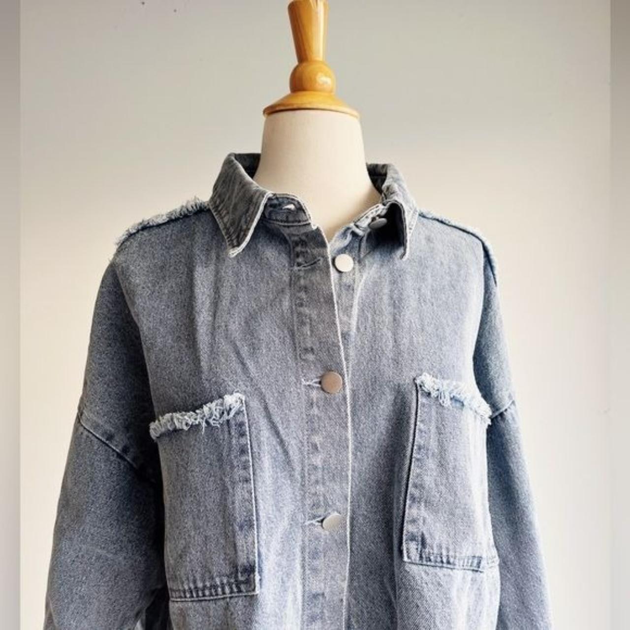 NWT KITTENISH Cropped Fringe Denim Jacket XL Depop