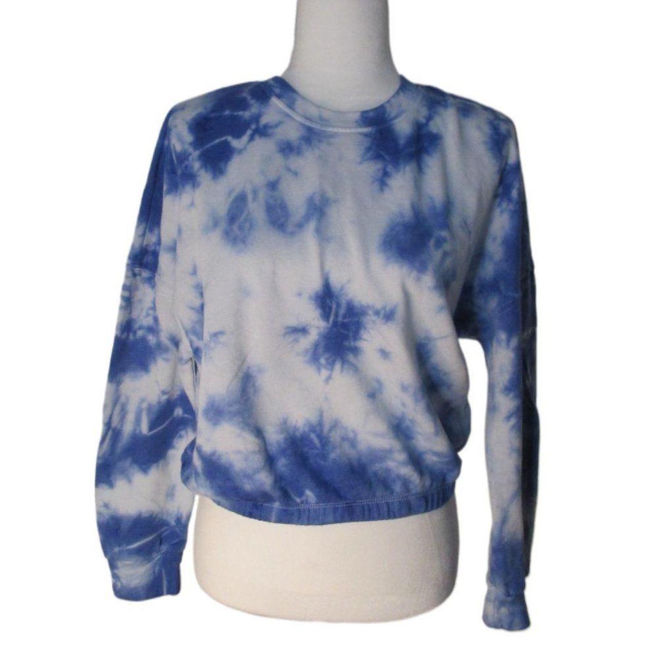 Garage Blue and White Long Sleeve Tie Dye Cropped. Depop