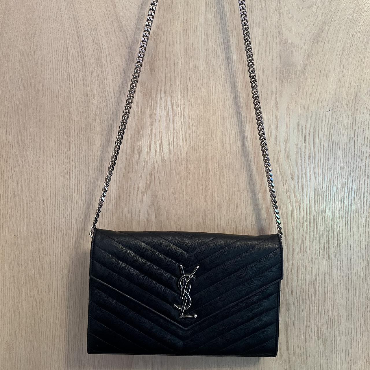 YSL black cross body bag with silver chain