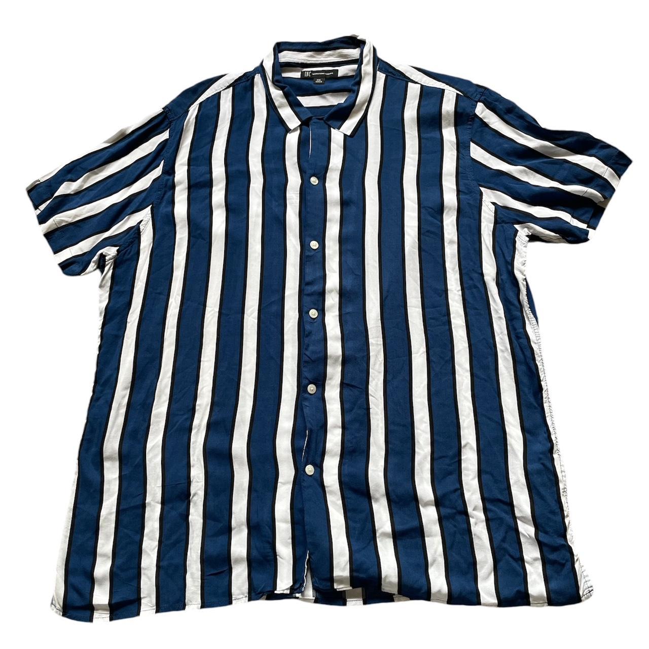 INC blue and white vertical striped shirt, modern... - Depop