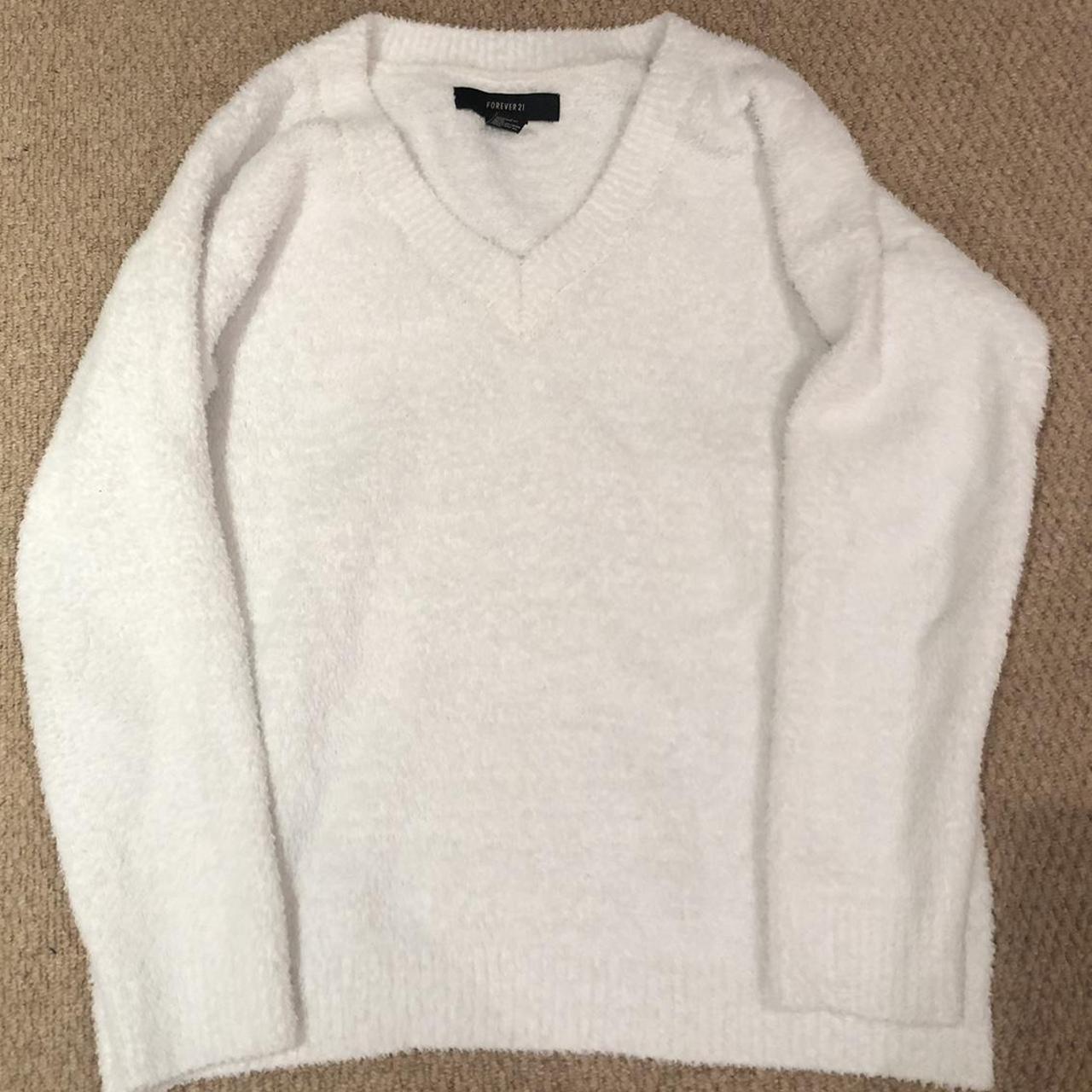 White fluffy v-neck jumper 🤍 - Depop