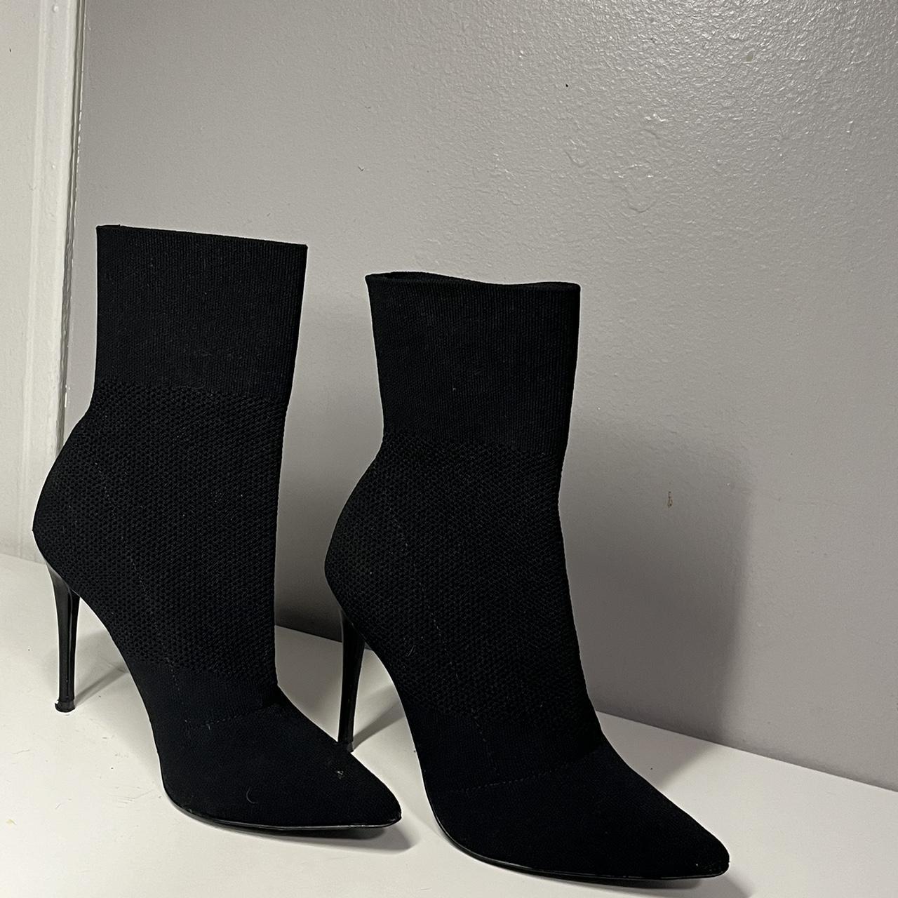 Black sock booties with 4 inch heel boots Depop