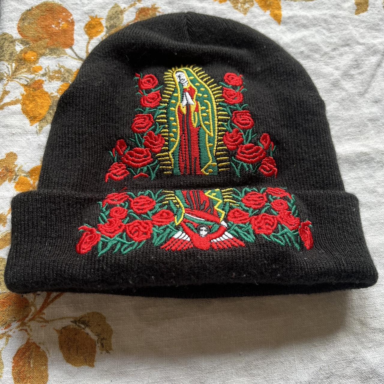 Supreme beanie black and red with Guadalupe in the | Depop