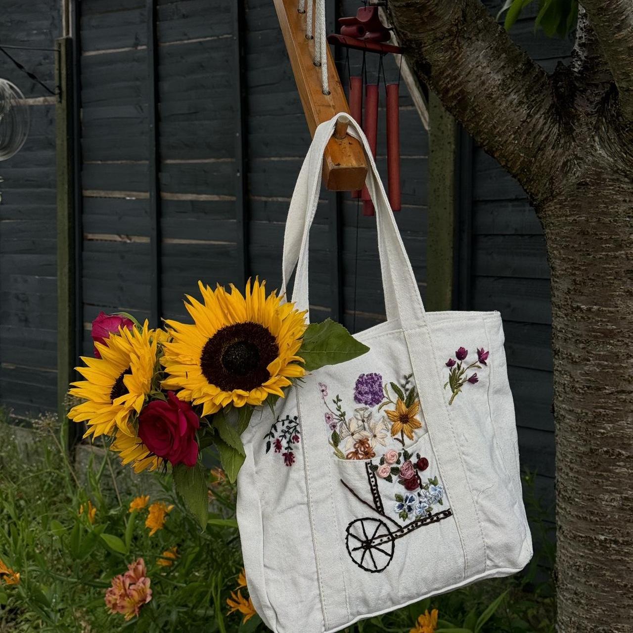 Hand embroidered tote bag sale