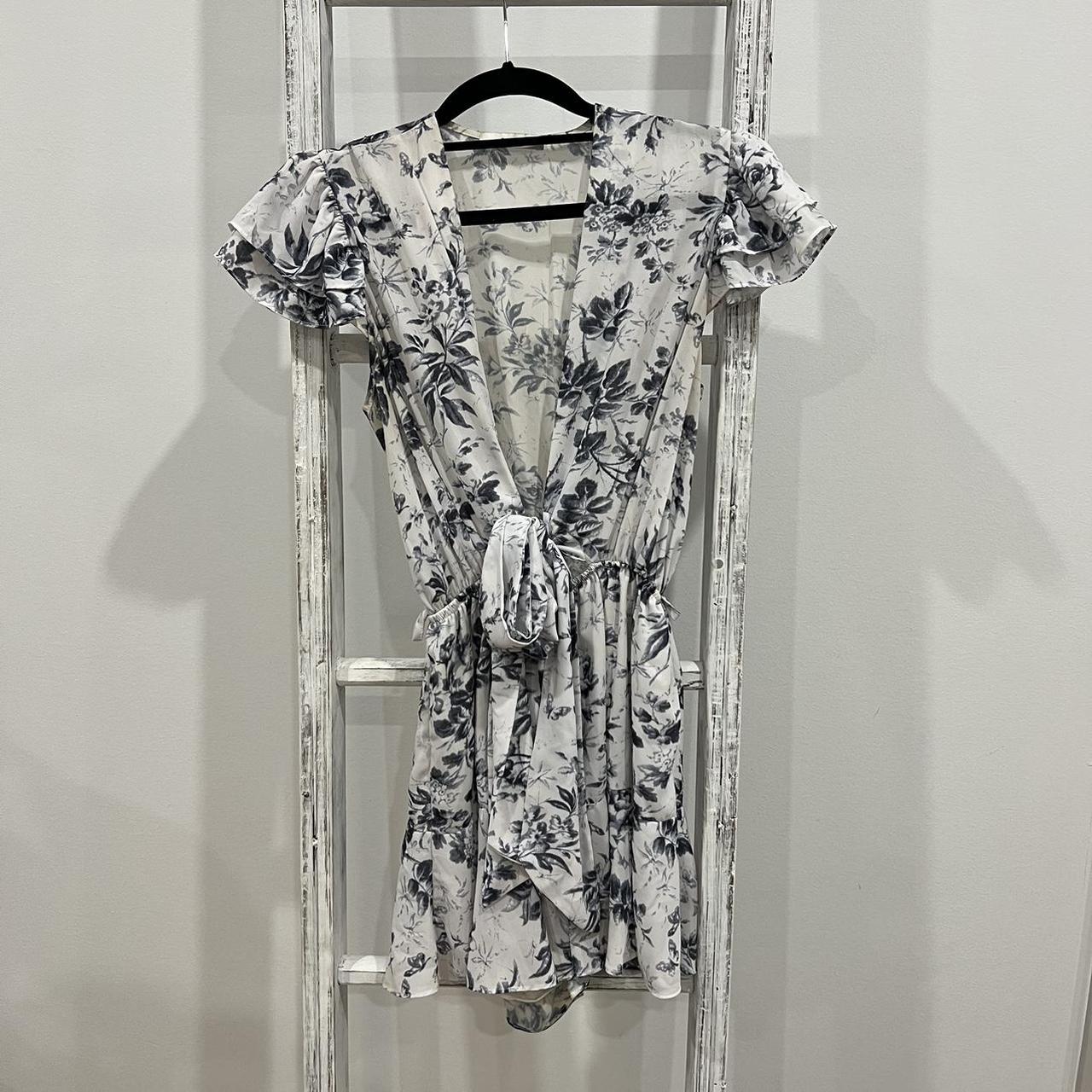 Sheike white and blue floral playsuit with tie