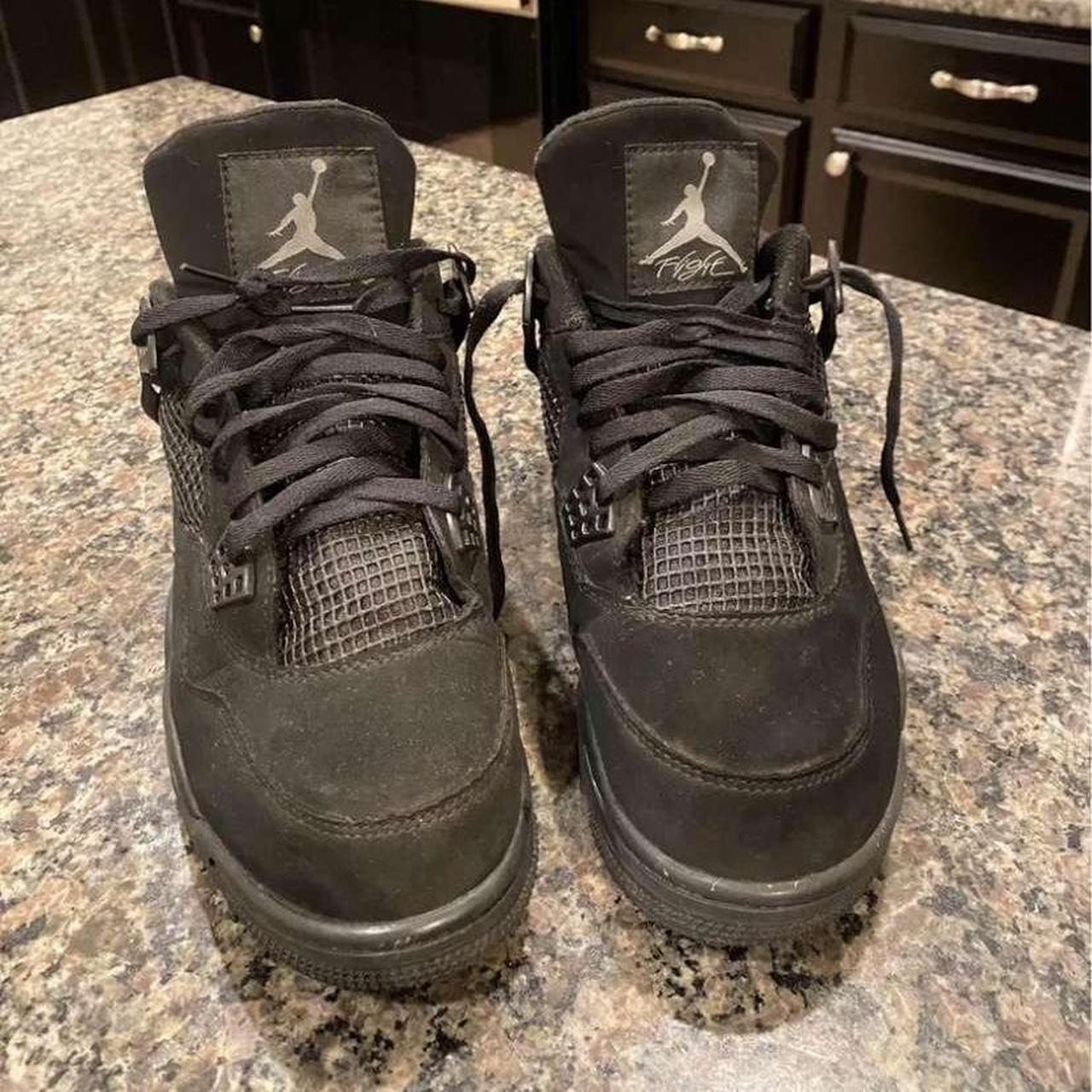 black cat jordan 4s size 10.5 still n good shape... - Depop