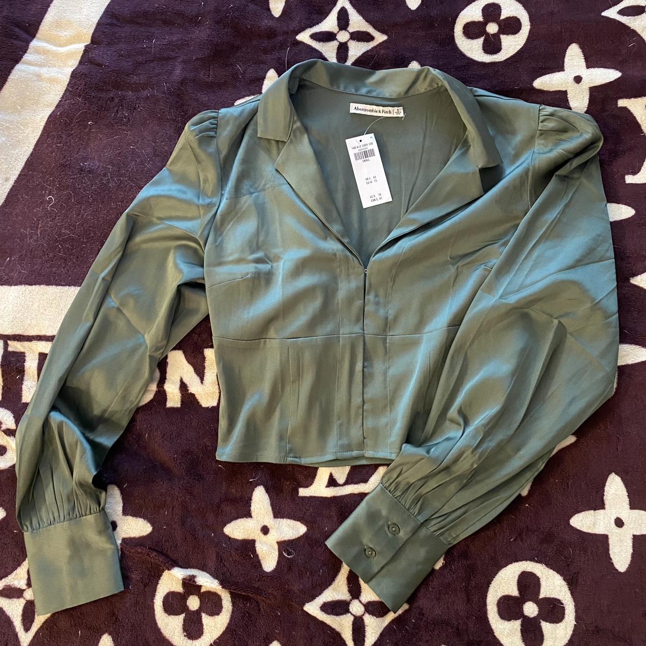 Abercrombie Fitch Women S Green And Khaki Blouse Depop