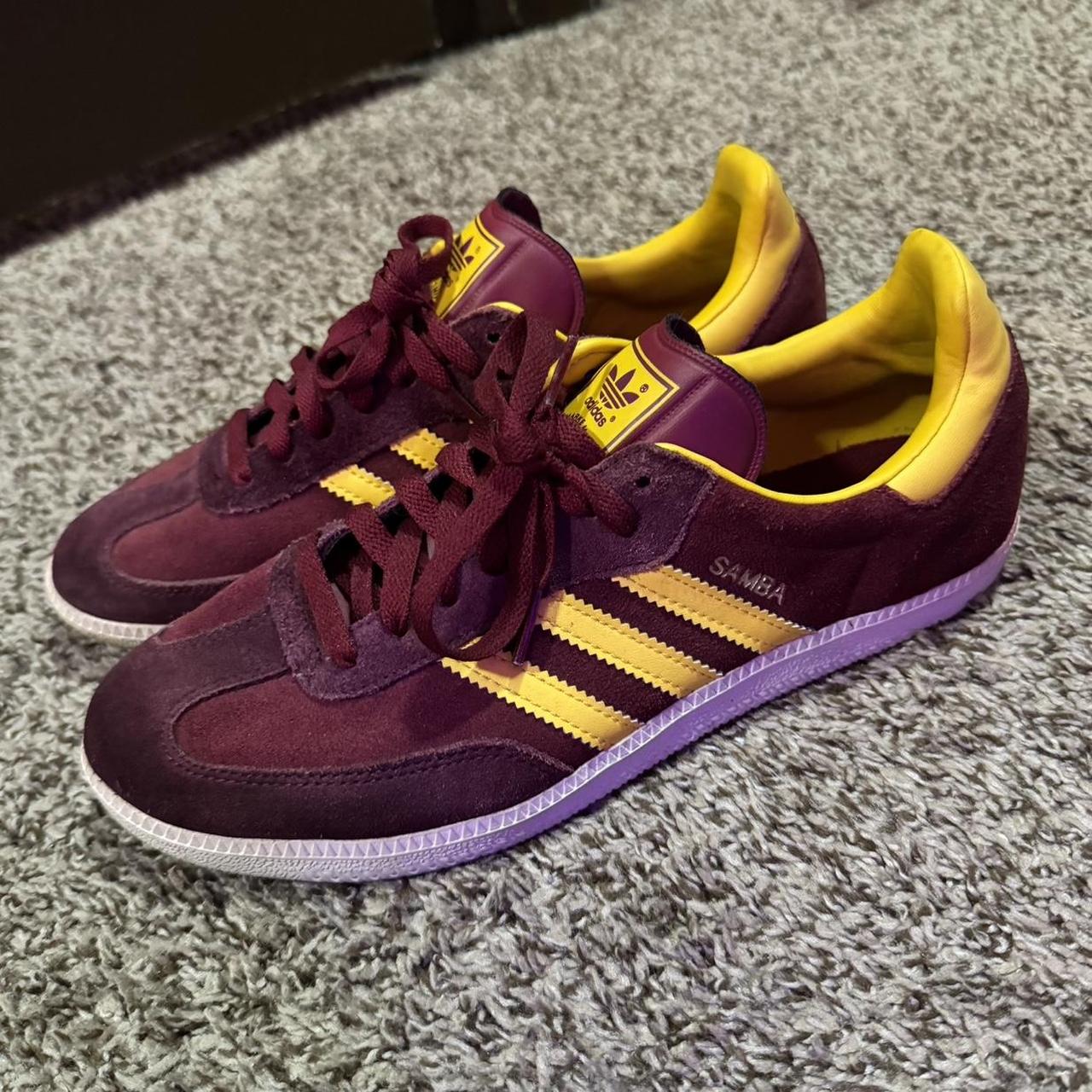 Burgundy and yellow sneakers online