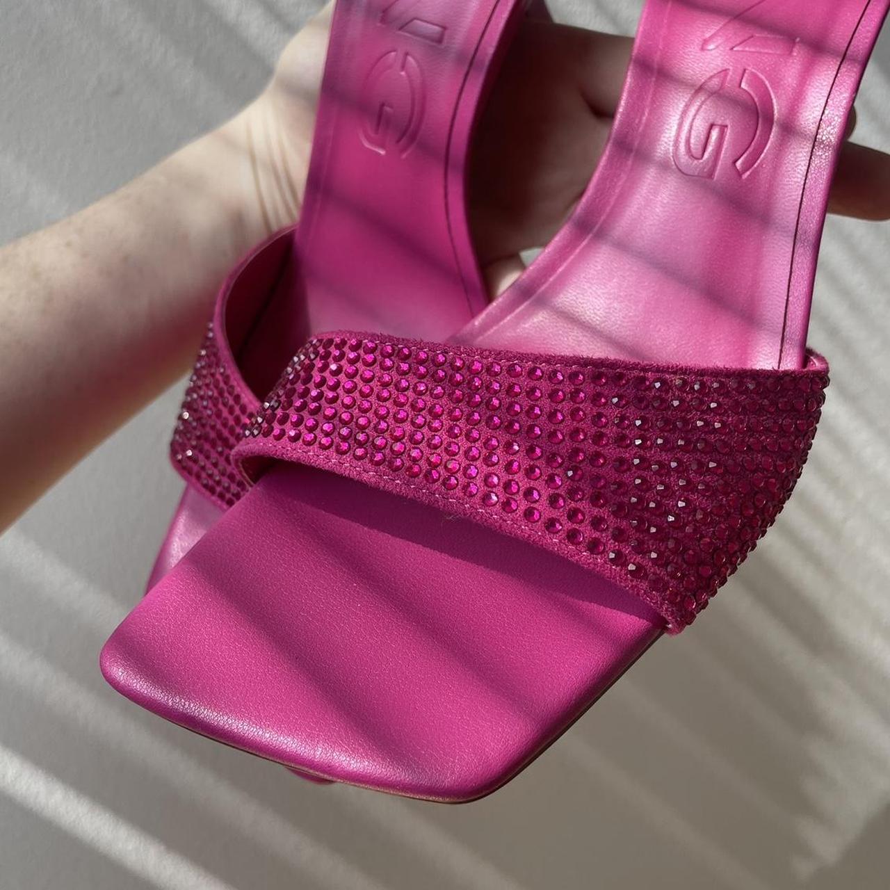 MANGO hot pink rhinestone mule sandals with kitten... Depop
