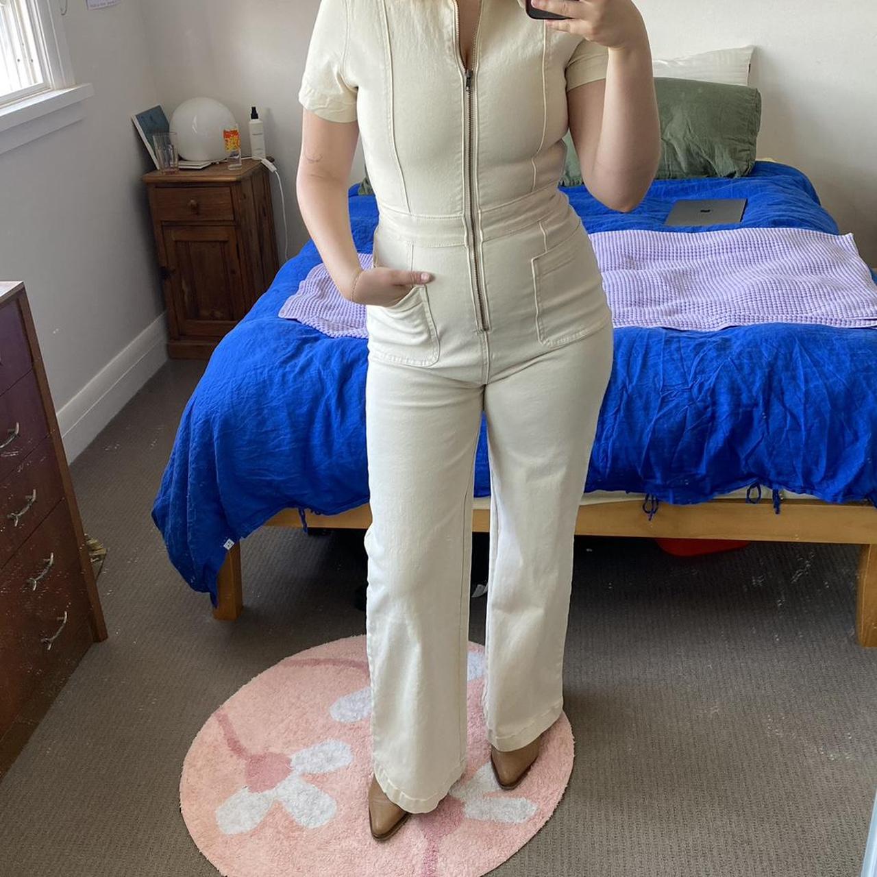 INSIGHT cream denim jumpsuit. She sexy, she cute.... Depop
