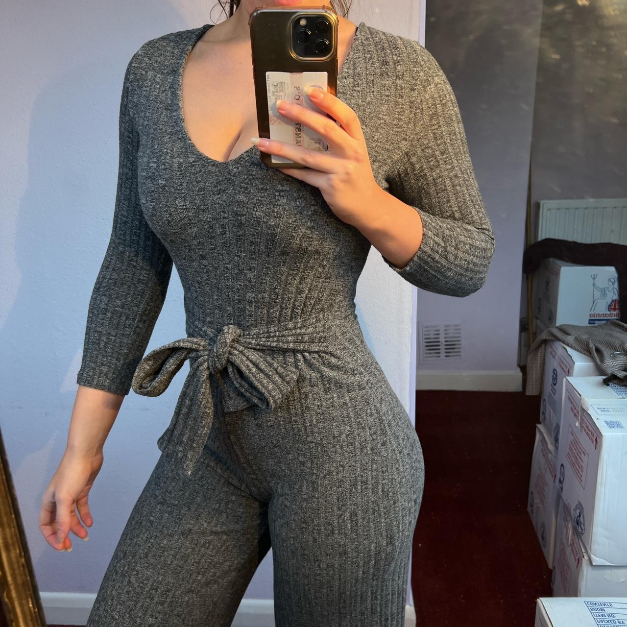 Zara Grey Marl Ribbed Jumpsuit Size Small Xxx Depop