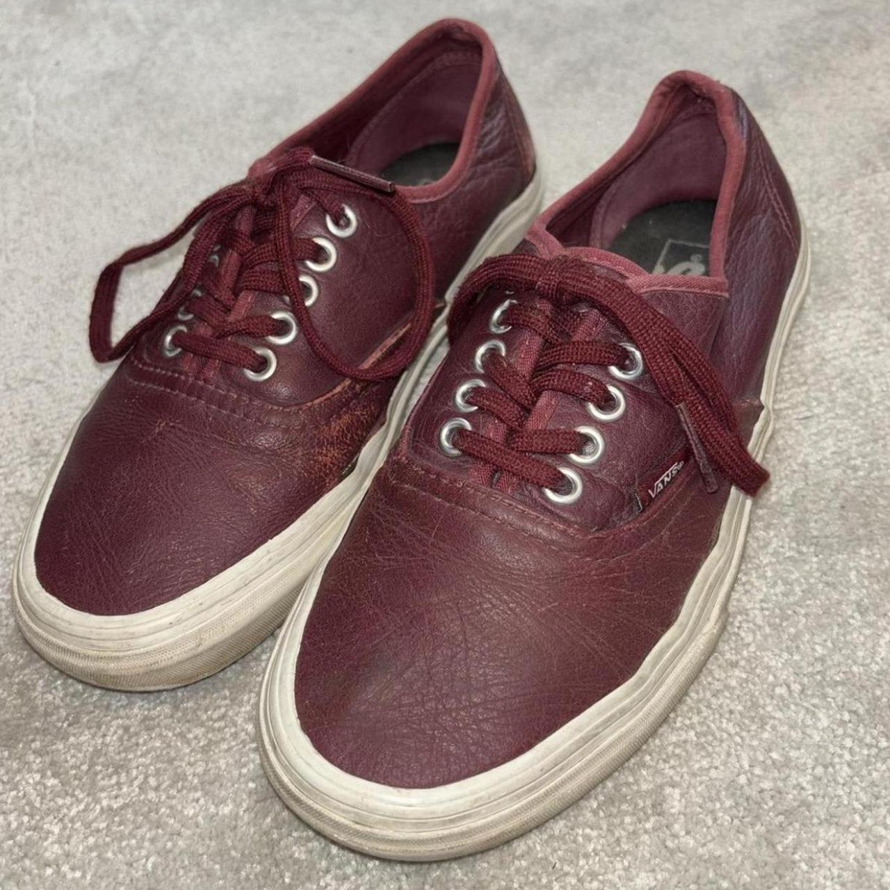 Leather burgundy maroon vans good condition size. Depop