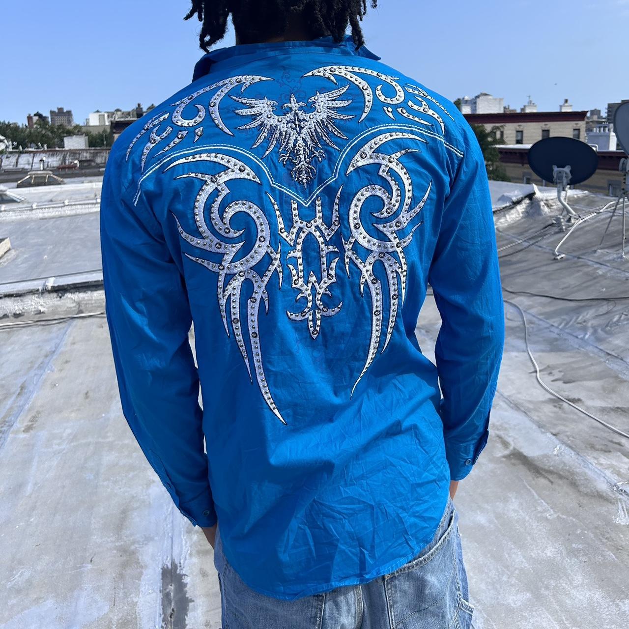2000s rave grunge core Blue and white Y2K rhinestone | Depop