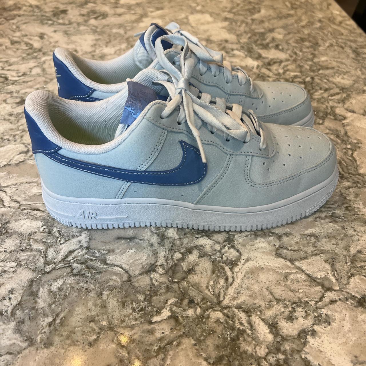 Nike Air Force 1 blue and white trainers, Women’s 7 - Depop