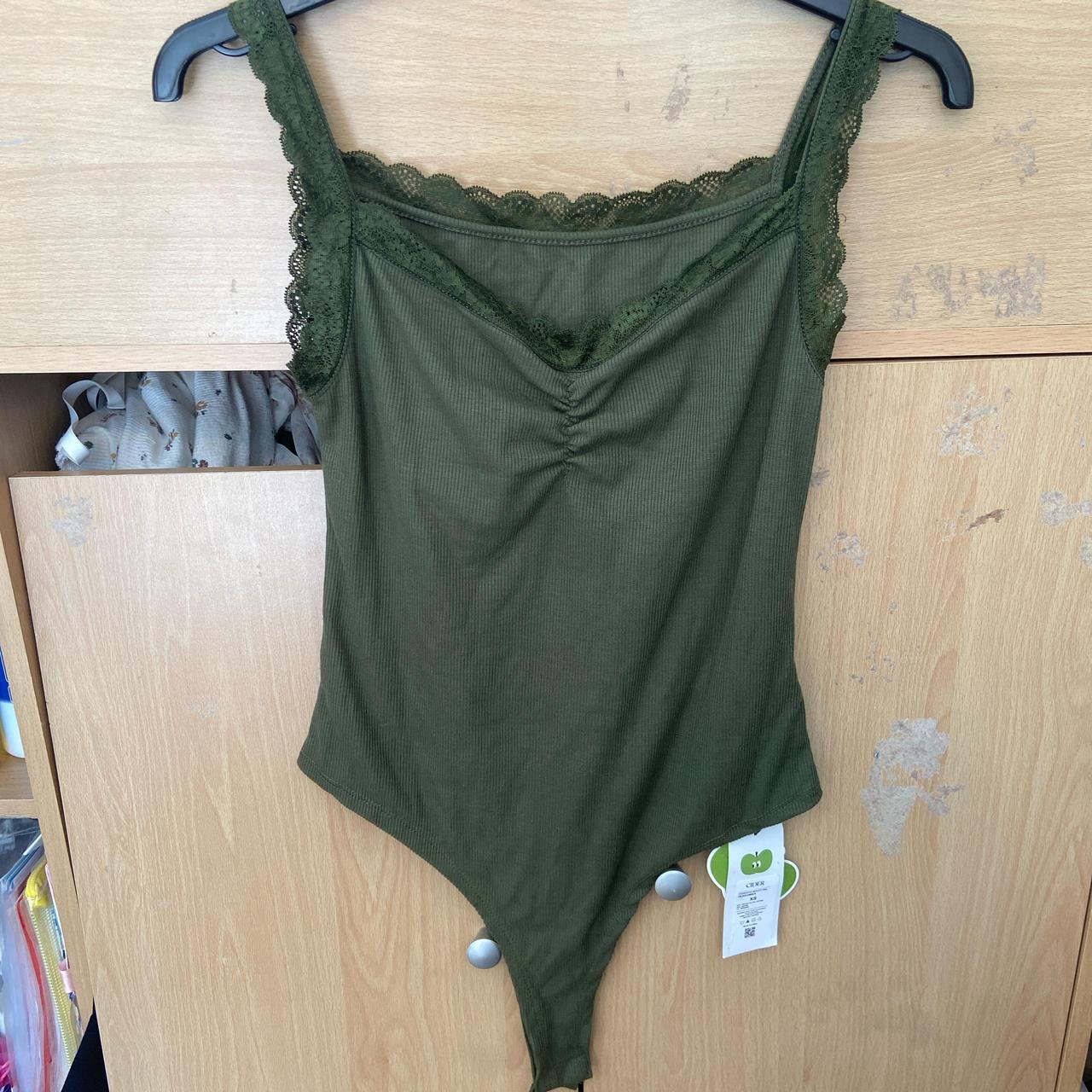 Olive green lace trim body suit