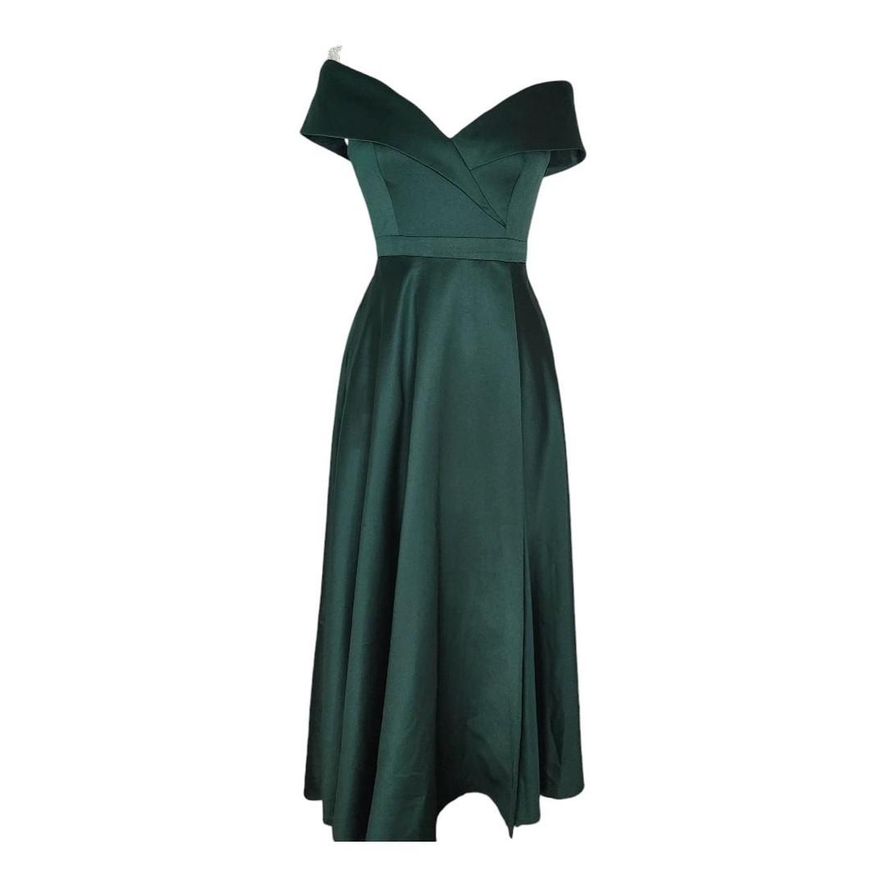 Xscape off the shoulder emerald green satiny gown... - Depop