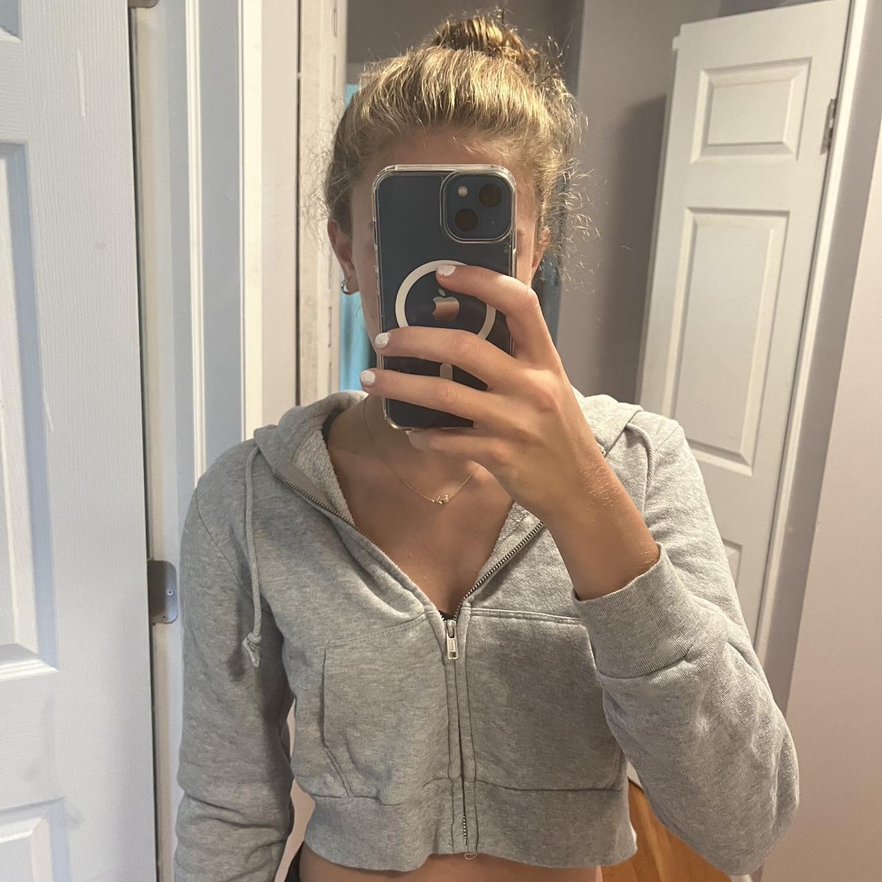 Grey brandy melville cropped zip up jacket brandy. Depop