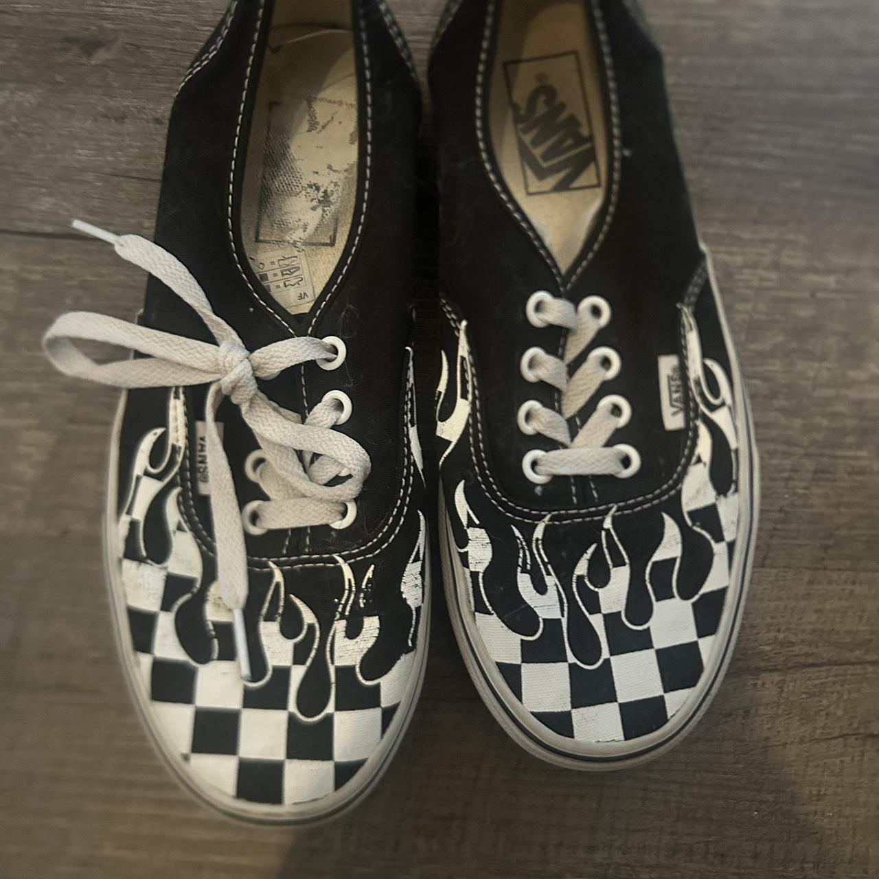 Vans black and white checkered flames trainers Depop