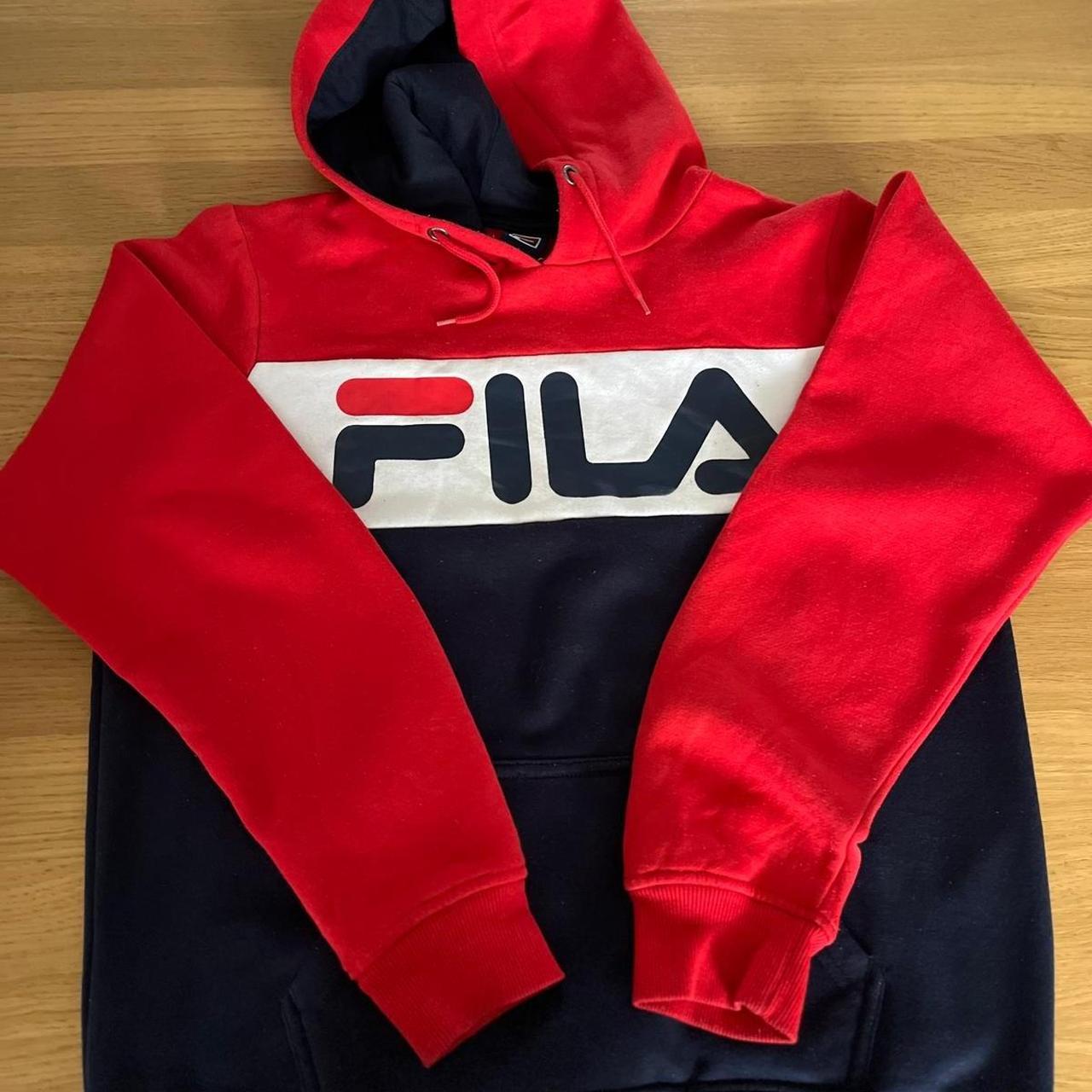 Kids FILA Red Blue and White Hoodie Excellent. Depop