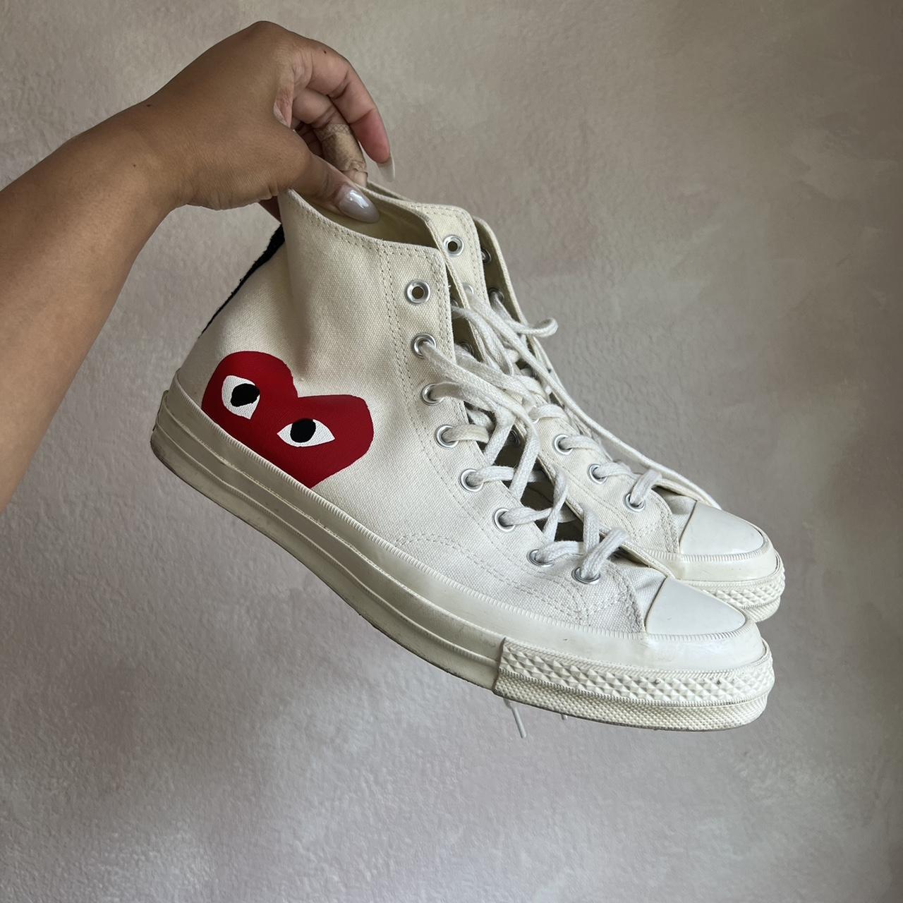 Comme des Garçons Men's White and Red Trainers | Depop