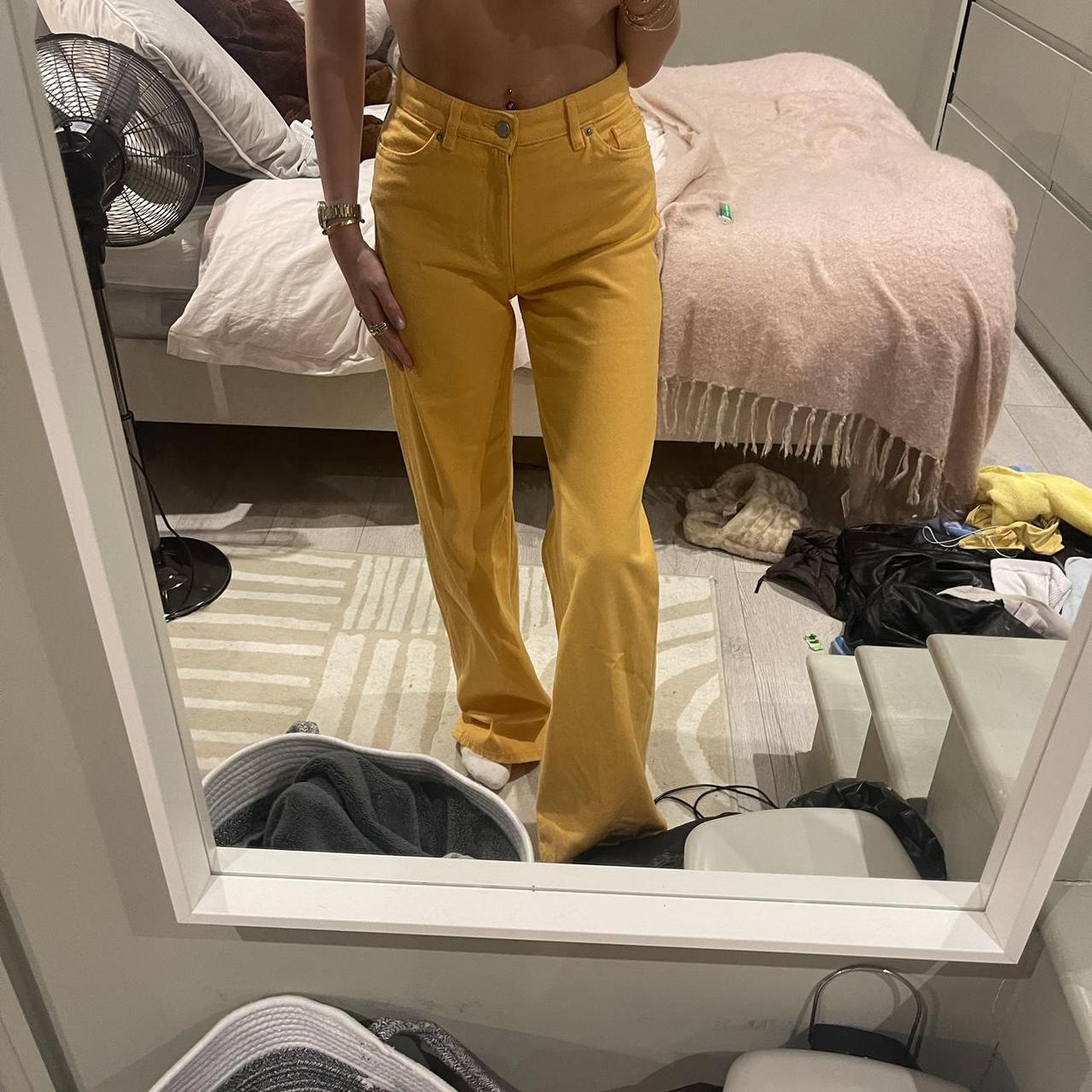 Monki Women's Yellow and Orange Trousers | Depop