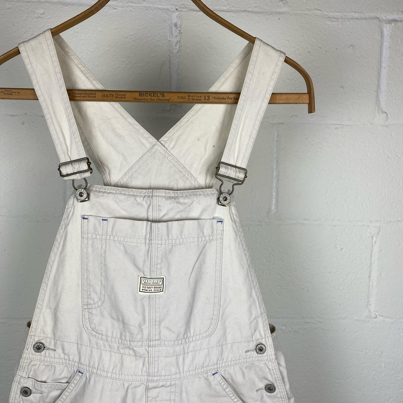 Old Navy Women's Cream and Khaki Dungareesoveralls Depop