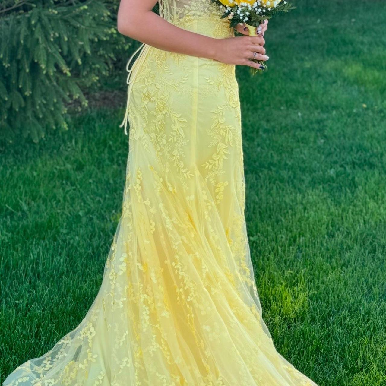 Ellie Wilde EW35010 Yellow lace maxi dress with... - Depop