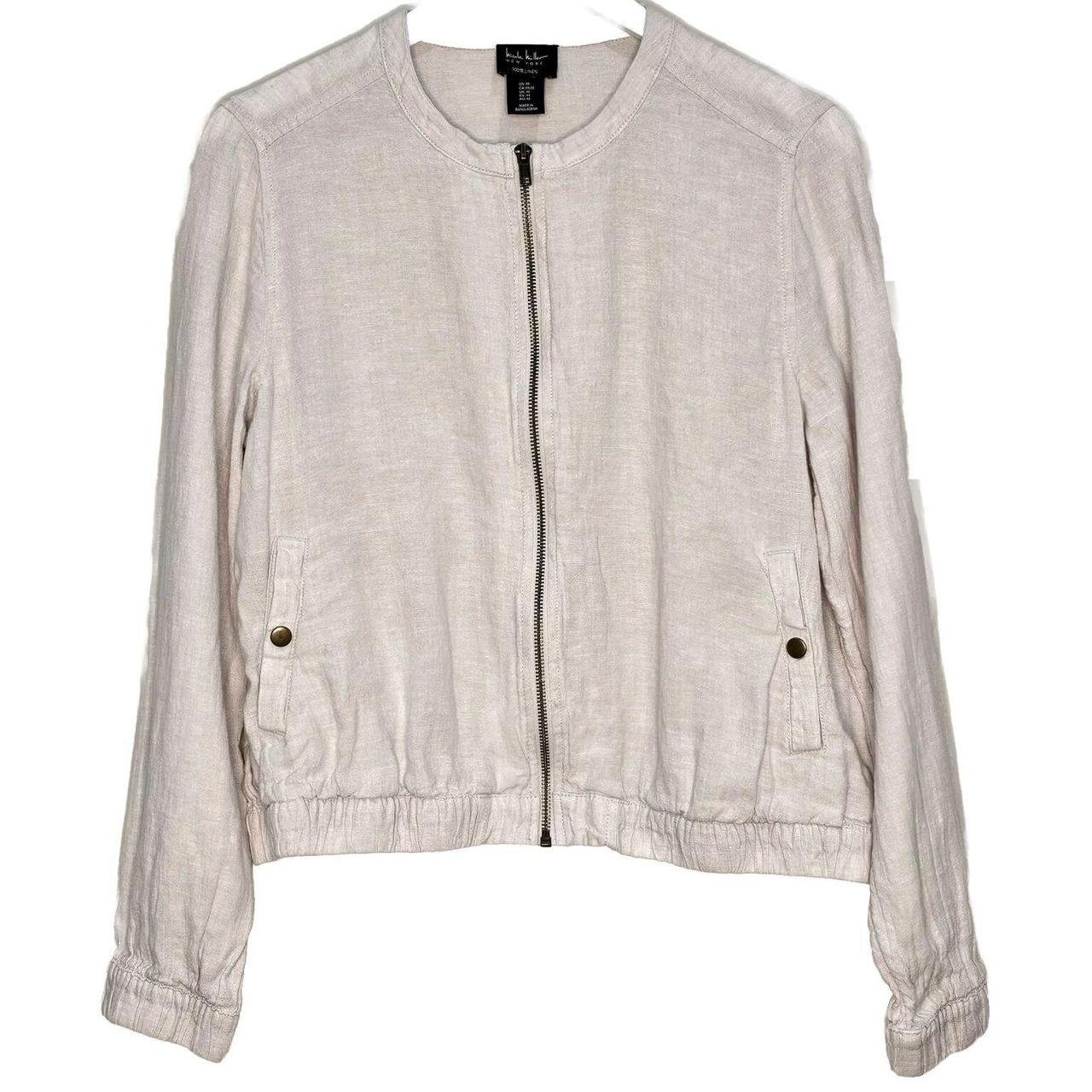 Nicole Miller 100% Linen Bomber Style Jacket Depop