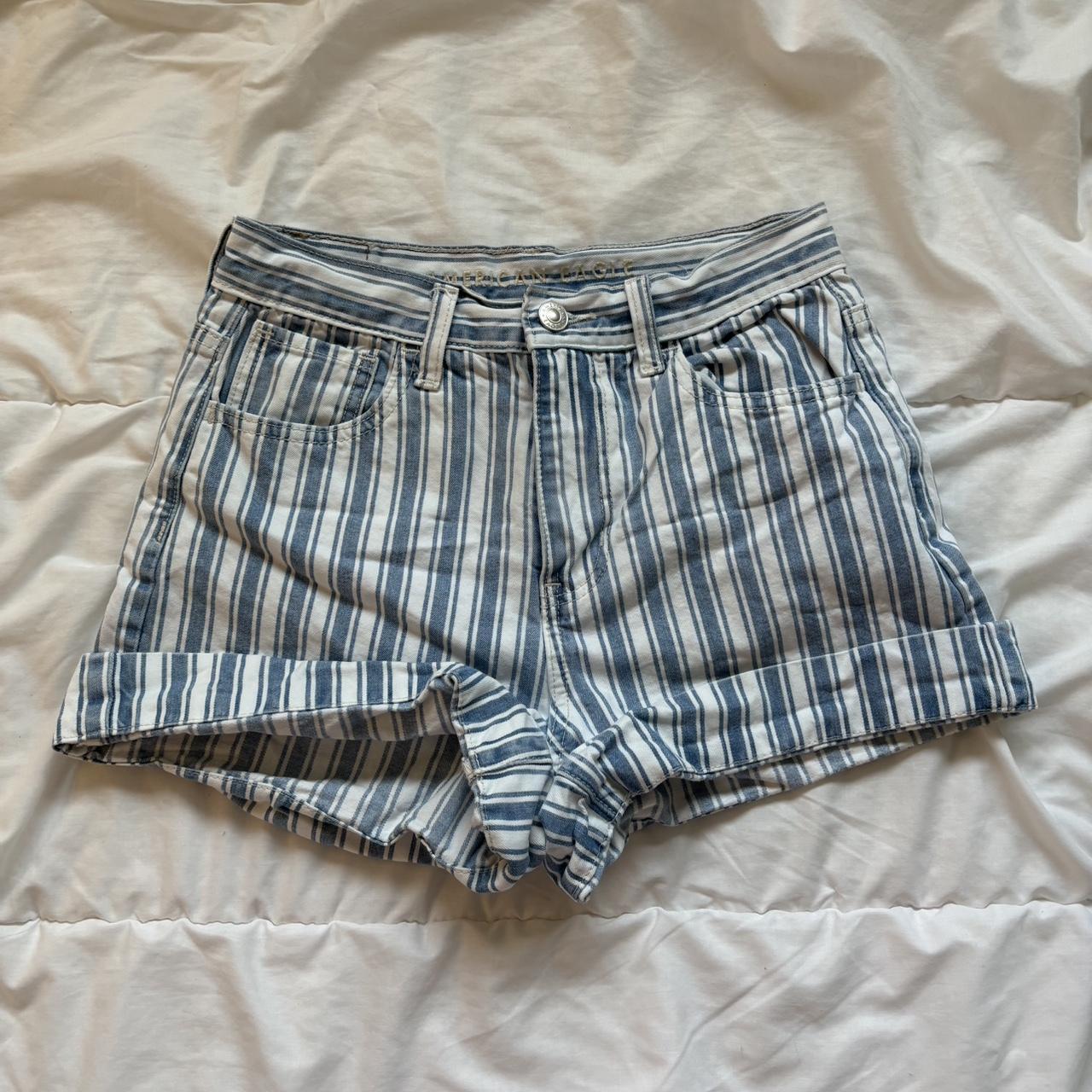 American eagle blue and white striped shorts online