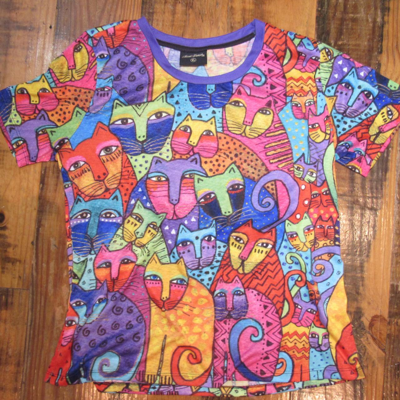 Laurel Burch Cat Top T Shirt XL All Over Print. Depop