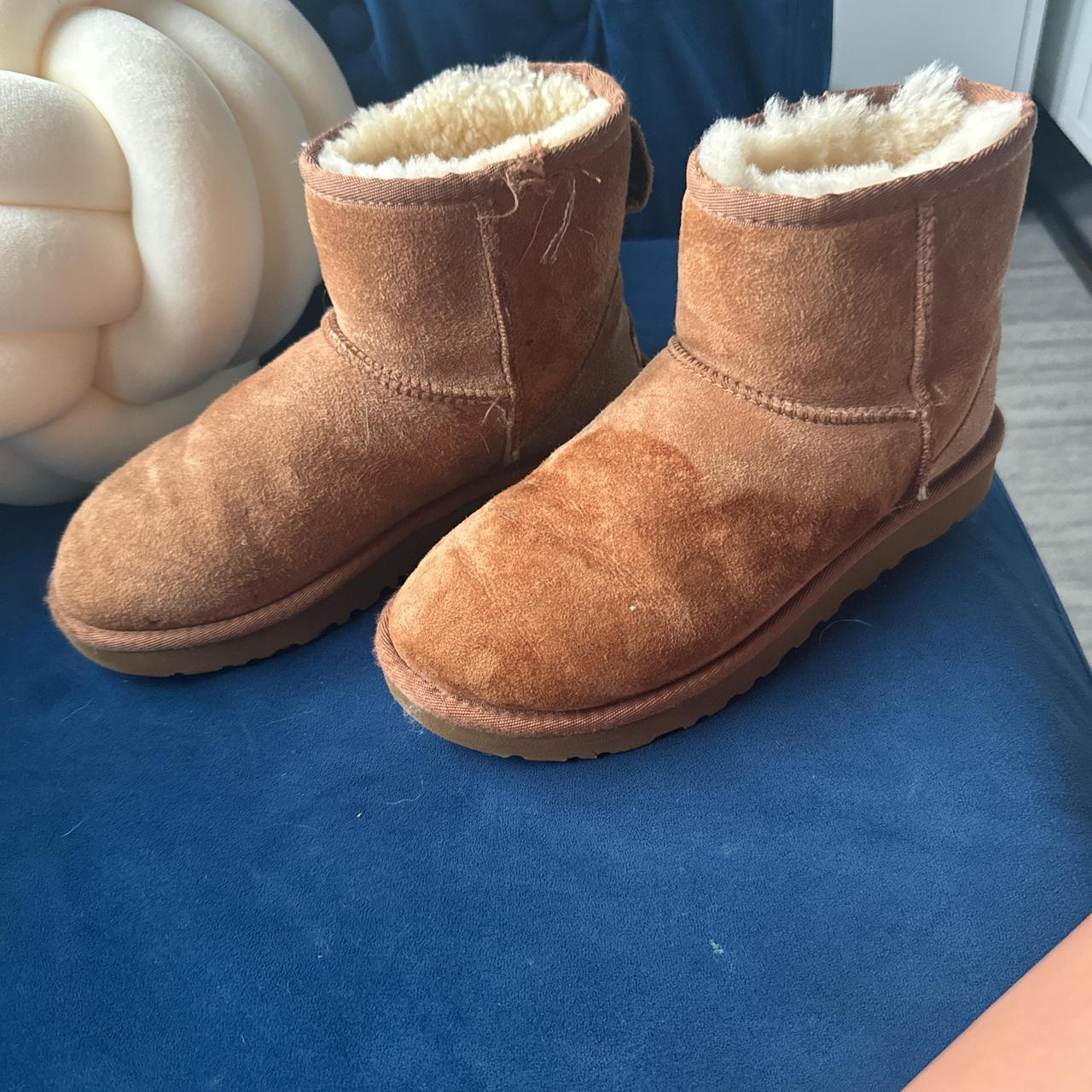 Chestnut mini Ugg boots size 6 some water damage to... - Depop