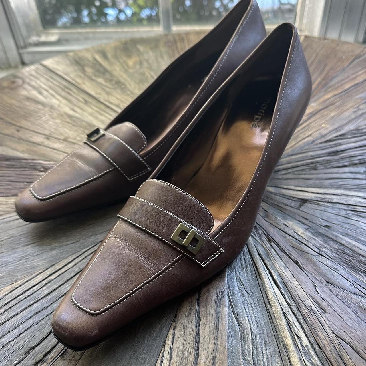 Maripe Brown Kitten Heel Loafer Size Depop