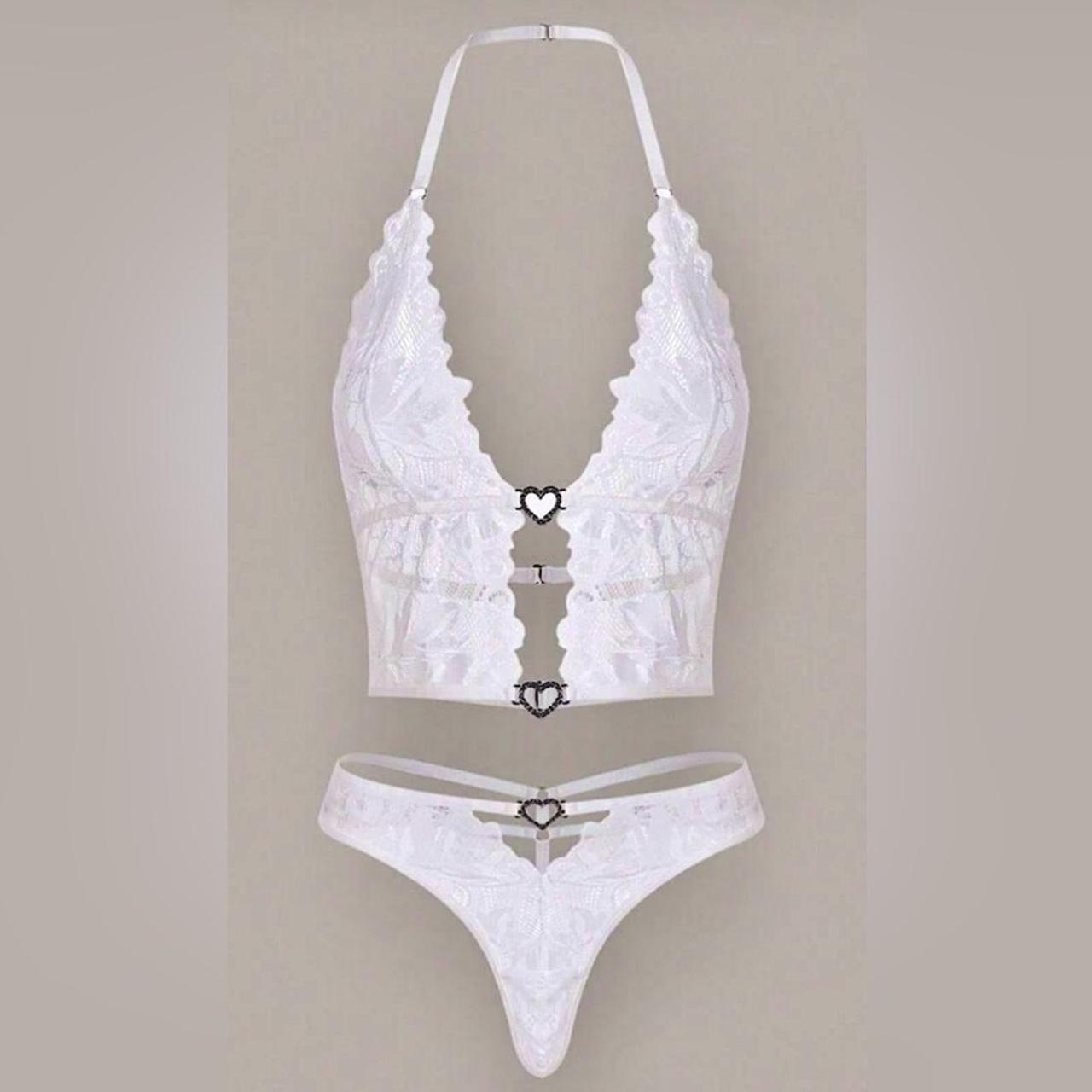 White Lace Floral Lingerie Set🍦 see through