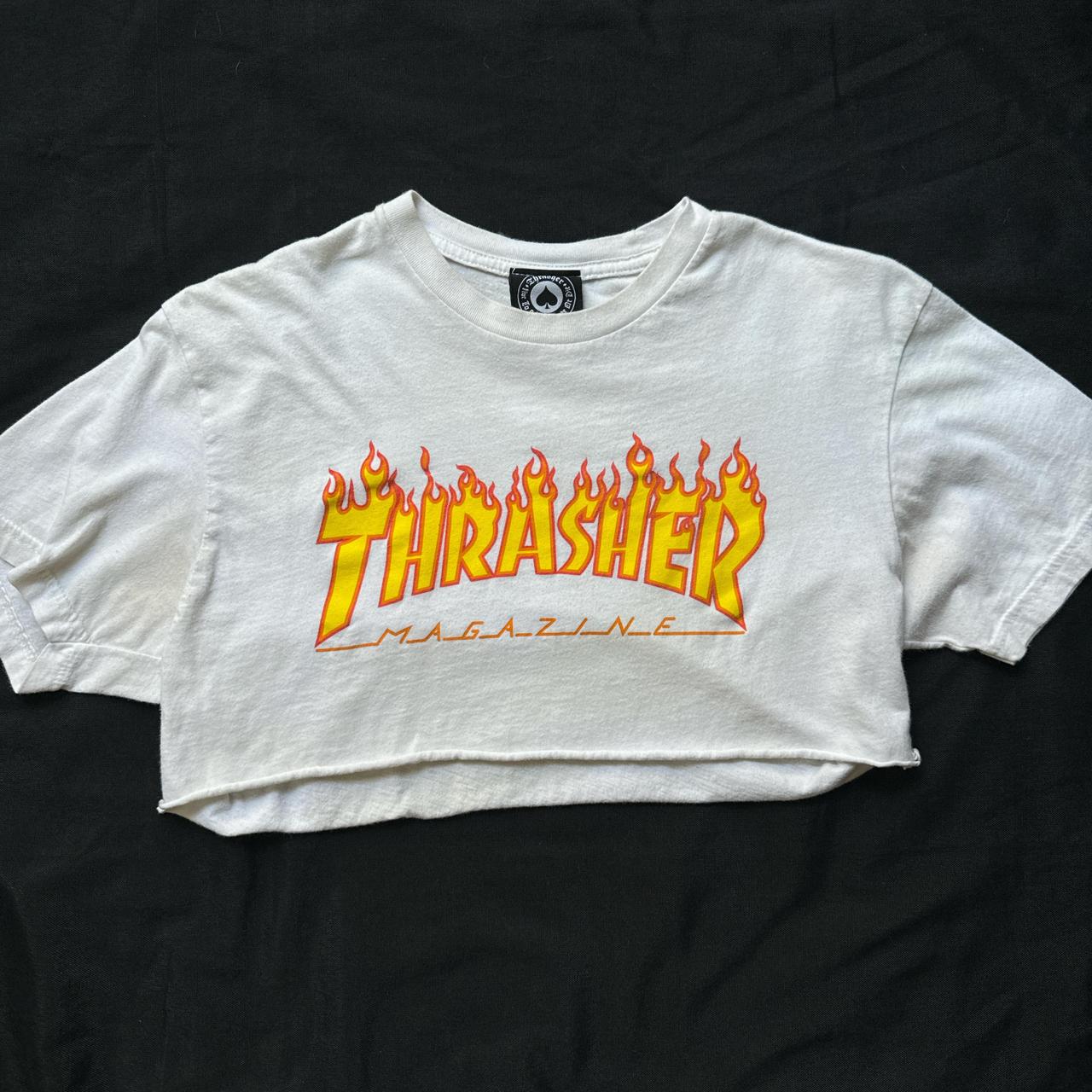 White cropped THRASHER tee