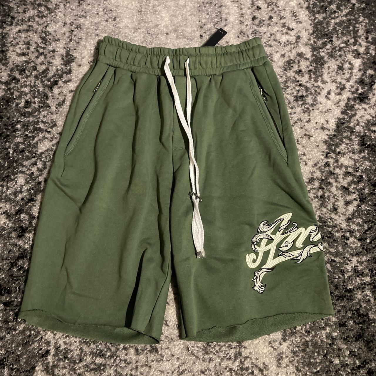 【国内正規】AMIRI 24SS FILIGREE SHORTS M アミリ Amiri Filigree Cursive Logo Green Flared Shorts | Depop