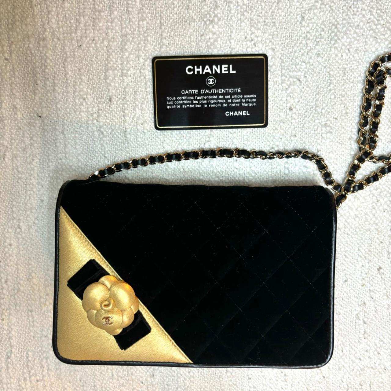Pre-loved Chanel Black Velvet and gold Depop