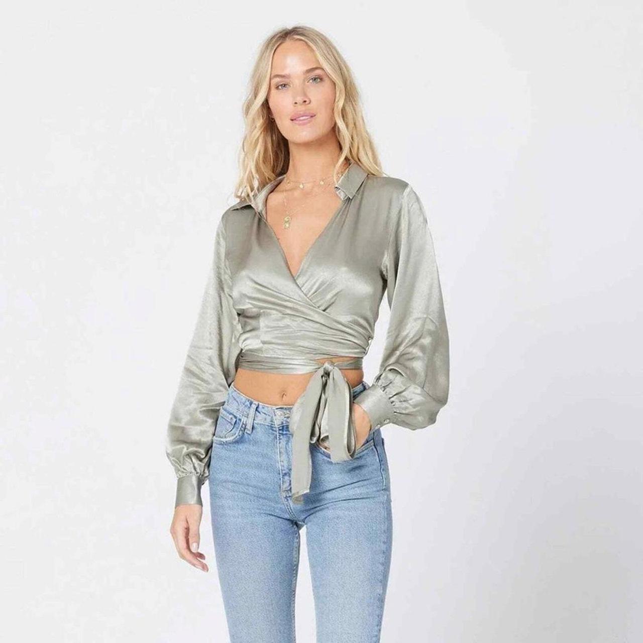 L*space hotsell Satin Gwen Wrap Top Olive Size XL