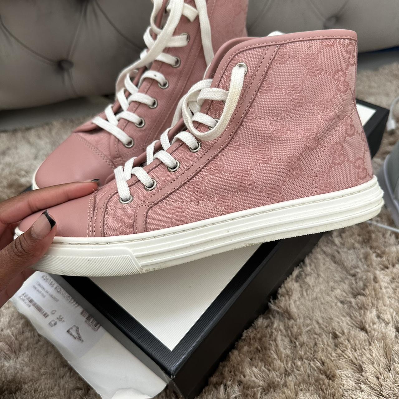 Pink high top gucci sneakers hotsell