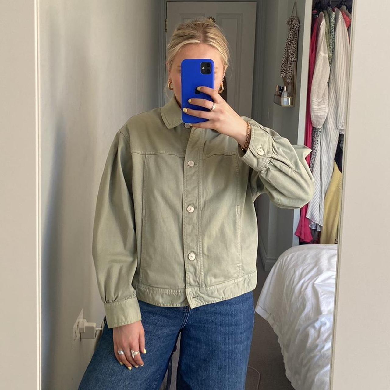 Khaki denim jacket bomber jacket. Depop